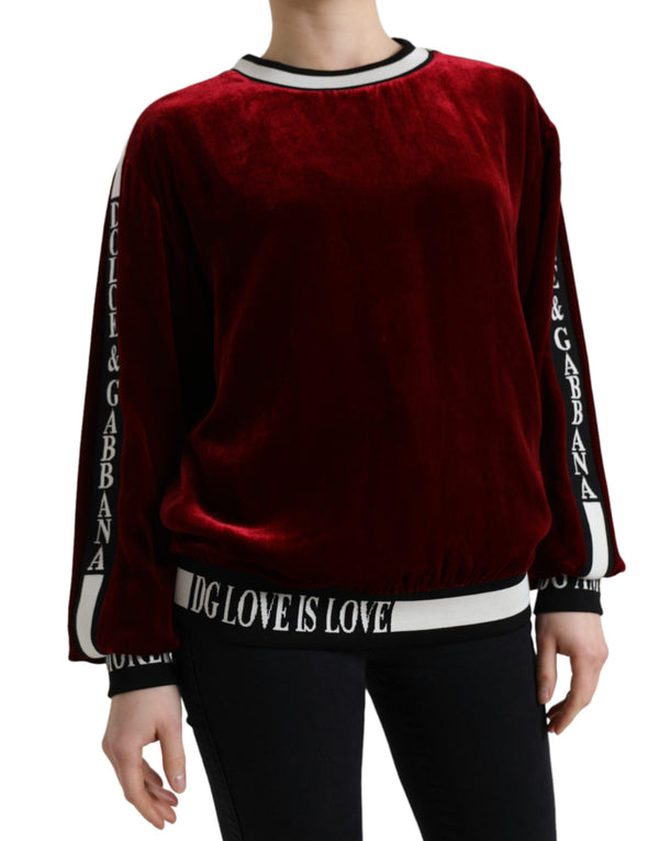 Dolce &amp; Gabbana Bordeaux Velvet Crew Neck -neulepusero