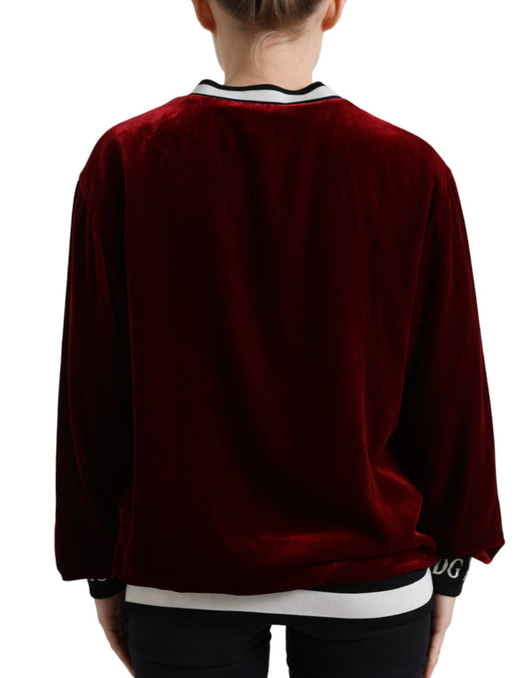 Dolce &amp; Gabbana Bordeaux Velvet Crew Neck -neulepusero