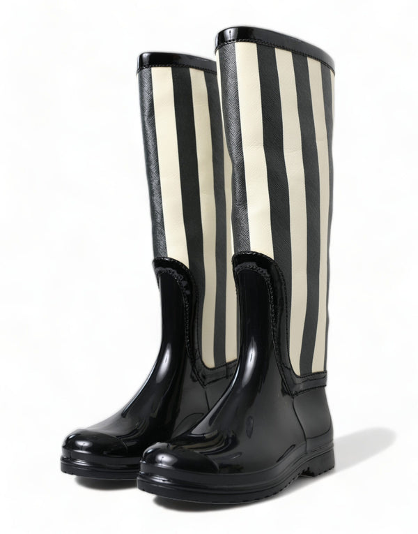 Dolce &amp; Gabbana Black Rubber Knee High Flat Boots -kengät