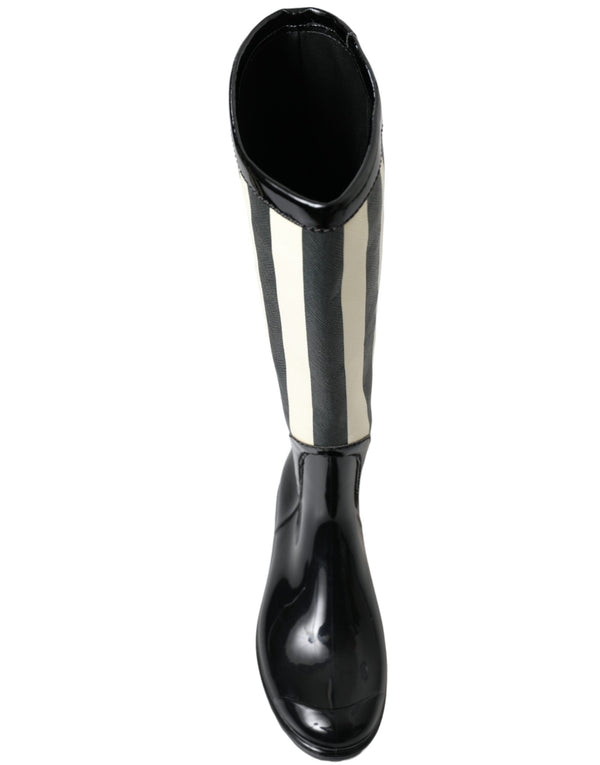 Dolce &amp; Gabbana Black Rubber Knee High Flat Boots -kengät