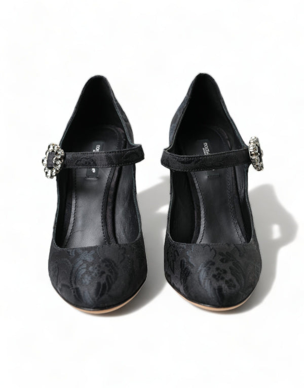 Dolce &amp; Gabbana Black Brocade Mary Janes Heels Pumps -kengät