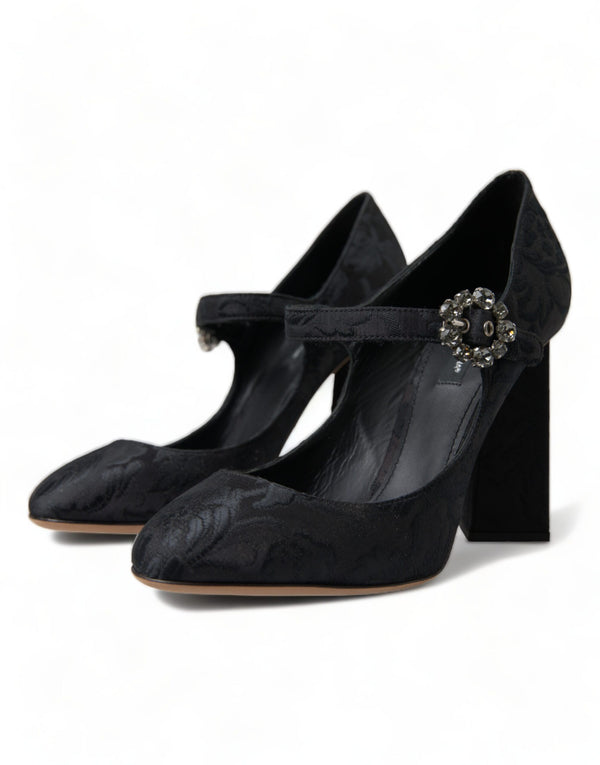 Dolce &amp; Gabbana Black Brocade Mary Janes Heels Pumps -kengät