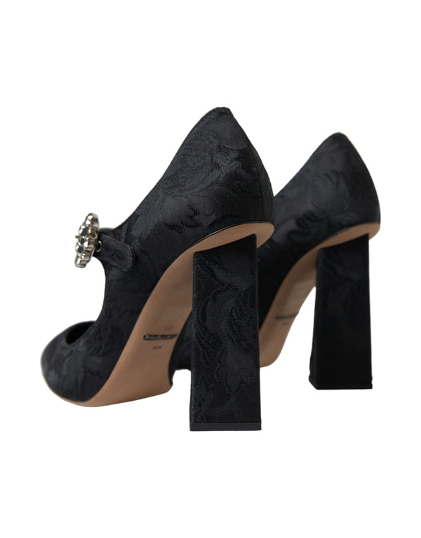 Dolce &amp; Gabbana Black Brocade Mary Janes Heels Pumps -kengät