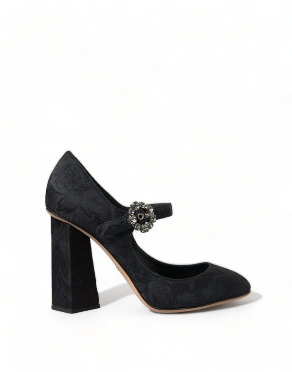 Dolce &amp; Gabbana Black Brocade Mary Janes Heels Pumps -kengät