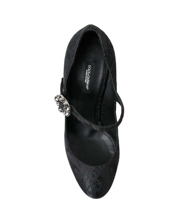 Dolce &amp; Gabbana Black Brocade Mary Janes Heels Pumps -kengät