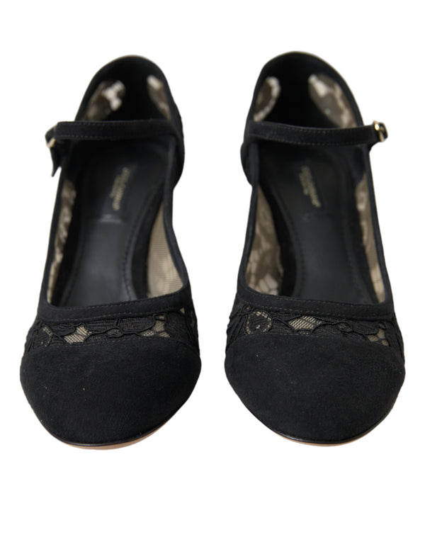 Dolce &amp; Gabbana Black Mary Jane Taormina Lace Pumps -kengät