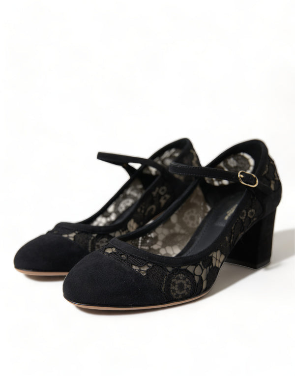 Dolce &amp; Gabbana Black Mary Jane Taormina Lace Pumps -kengät