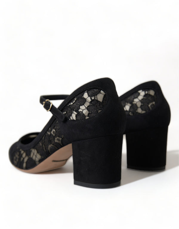 Dolce &amp; Gabbana Black Mary Jane Taormina Lace Pumps -kengät