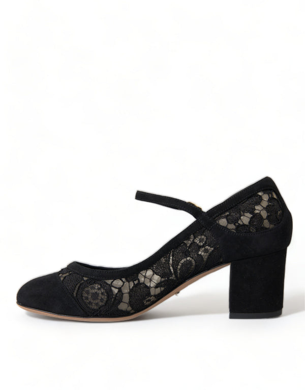 Dolce &amp; Gabbana Black Mary Jane Taormina Lace Pumps -kengät