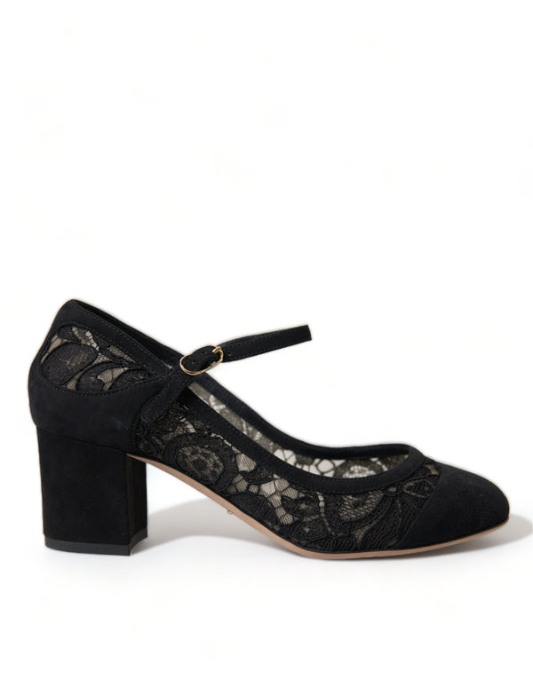 Dolce &amp; Gabbana Black Mary Jane Taormina Lace Pumps -kengät