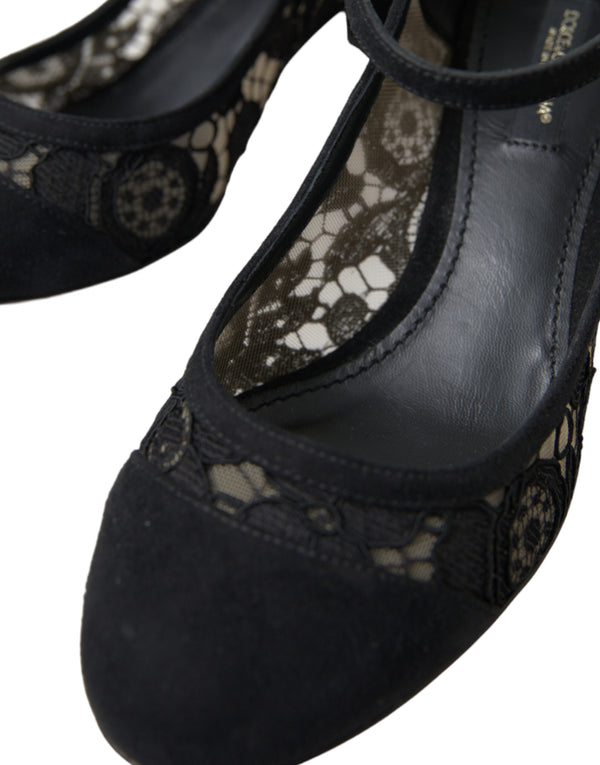 Dolce &amp; Gabbana Black Mary Jane Taormina Lace Pumps -kengät