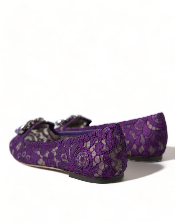 Dolce &amp; Gabbana Purple Vally Taormina Lace Crystals Flats -kengät