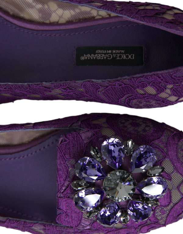 Dolce &amp; Gabbana Purple Vally Taormina Lace Crystals Flats -kengät