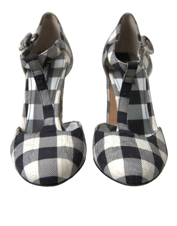 Dolce &amp; Gabbana Black White Gingham Brocade Mary Janes -kengät