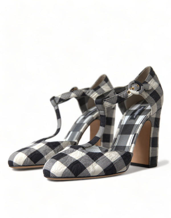 Dolce &amp; Gabbana Black White Gingham Brocade Mary Janes -kengät