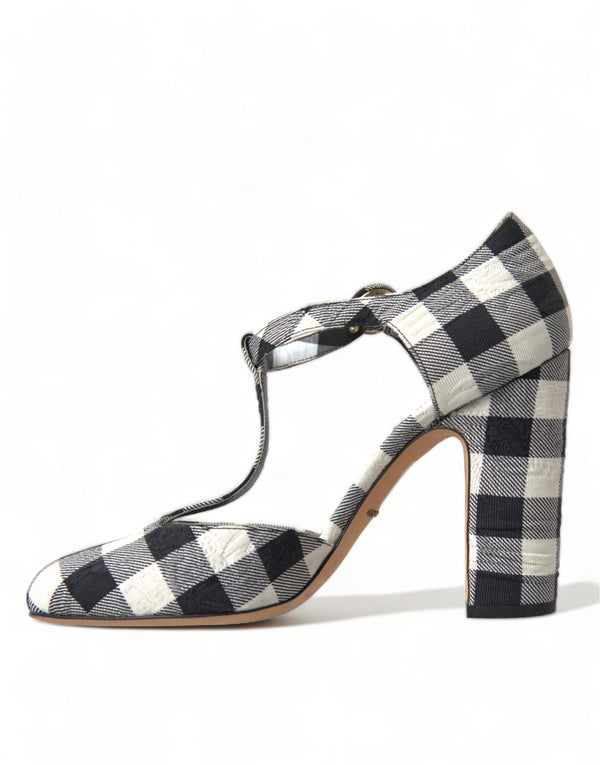 Dolce &amp; Gabbana Black White Gingham Brocade Mary Janes -kengät