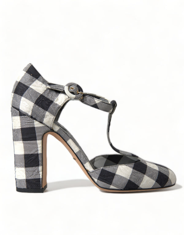 Dolce &amp; Gabbana Black White Gingham Brocade Mary Janes -kengät