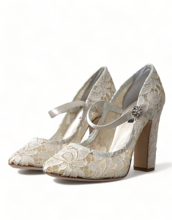 Dolce &amp; Gabbana White Lace Crystals Heels Sandaalit Kengät