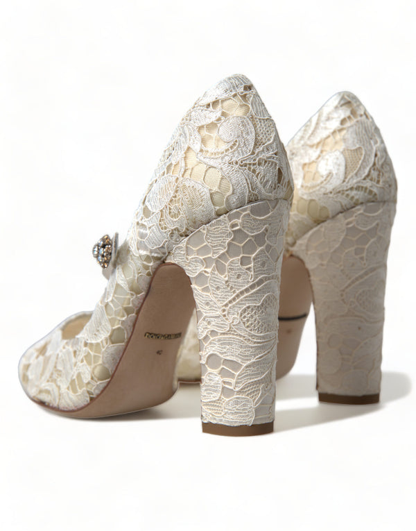 Dolce &amp; Gabbana White Lace Crystals Heels Sandaalit Kengät