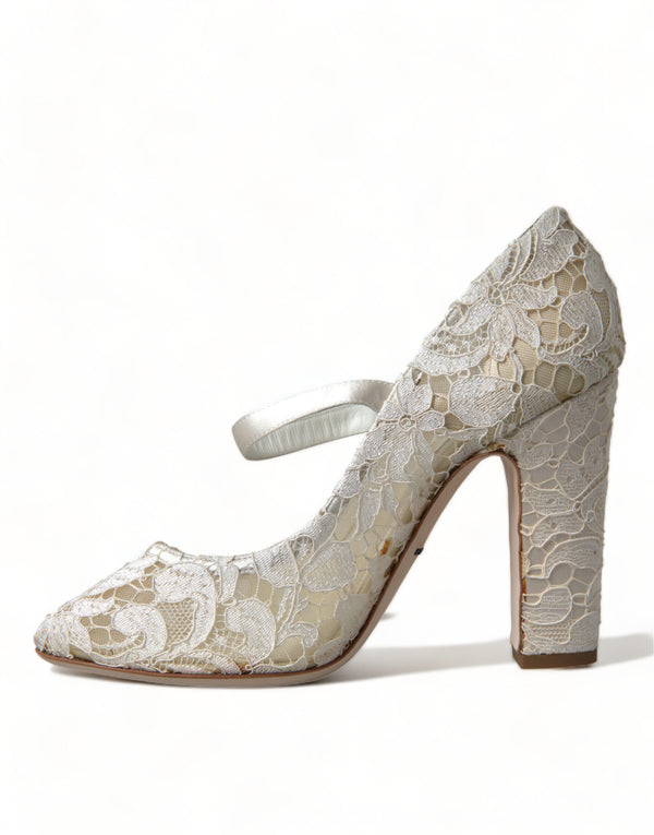 Dolce &amp; Gabbana White Lace Crystals Heels Sandaalit Kengät