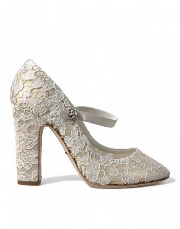 Dolce &amp; Gabbana White Lace Crystals Heels Sandaalit Kengät