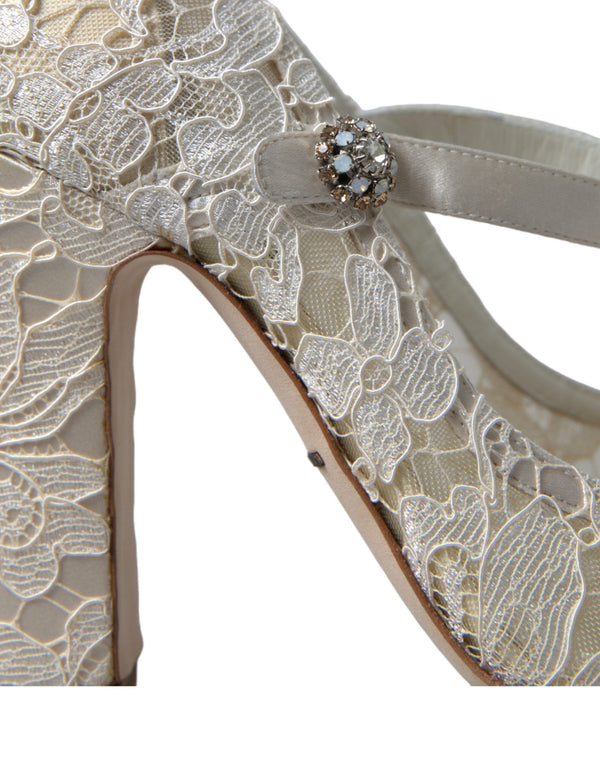 Dolce &amp; Gabbana White Lace Crystals Heels Sandaalit Kengät