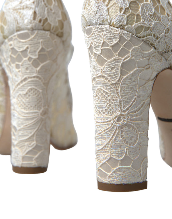 Dolce &amp; Gabbana White Lace Crystals Heels Sandaalit Kengät