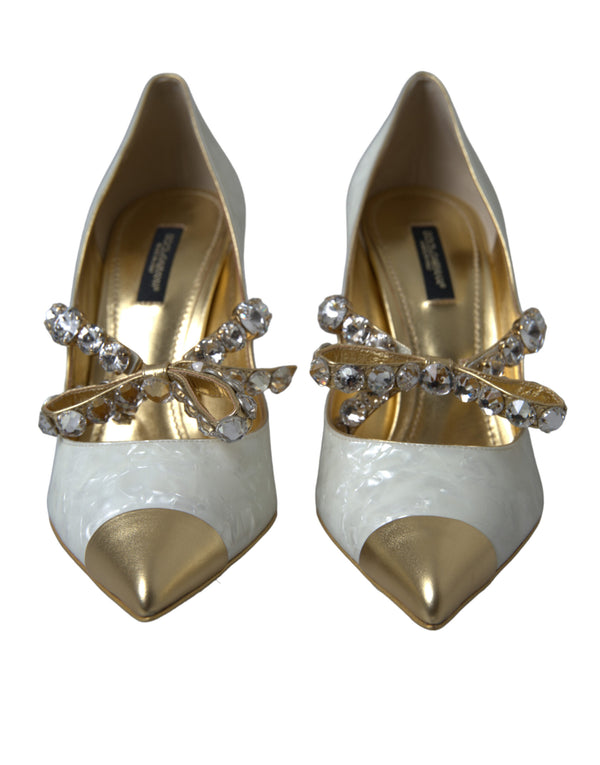 Dolce &amp; Gabbana White Mary Jane Crystal Pearl Pumps -kengät