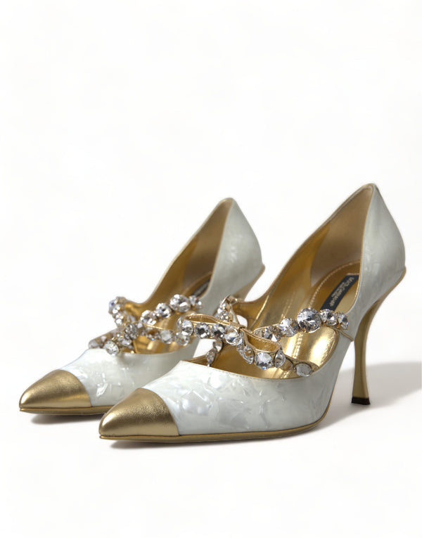 Dolce &amp; Gabbana White Mary Jane Crystal Pearl Pumps -kengät