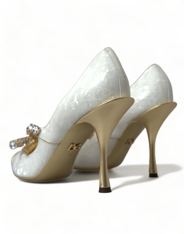 Dolce &amp; Gabbana White Mary Jane Crystal Pearl Pumps -kengät