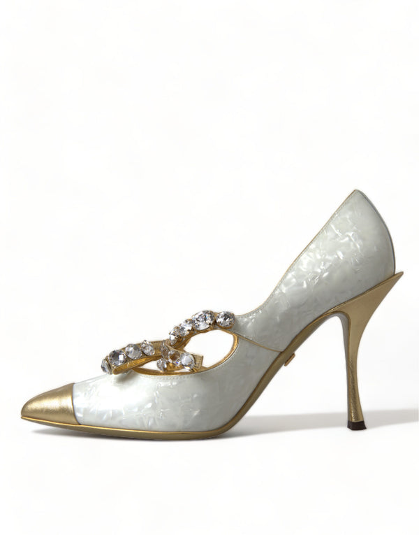 Dolce &amp; Gabbana White Mary Jane Crystal Pearl Pumps -kengät