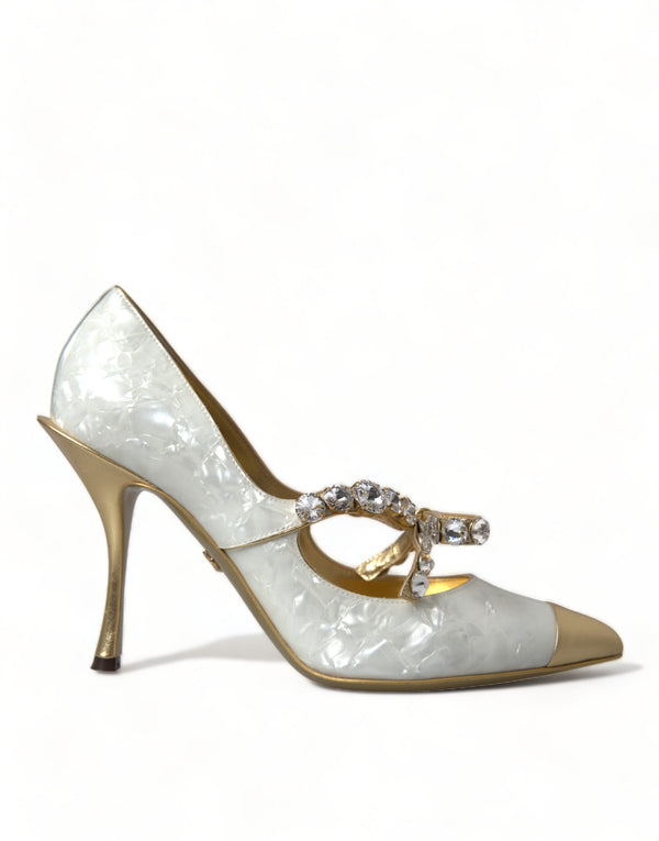 Dolce &amp; Gabbana White Mary Jane Crystal Pearl Pumps -kengät