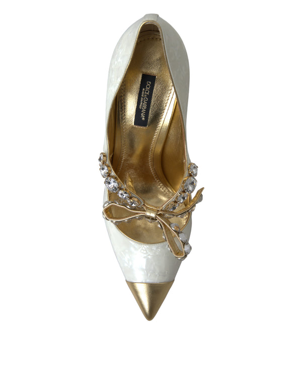 Dolce &amp; Gabbana White Mary Jane Crystal Pearl Pumps -kengät