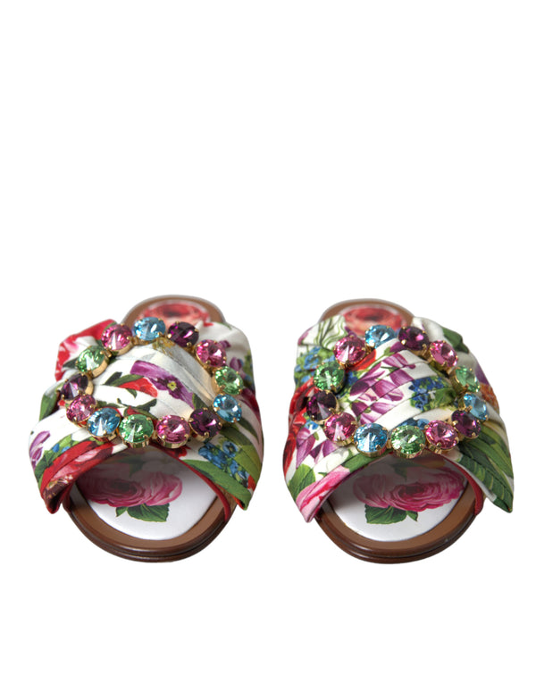 Dolce &amp; Gabbana Multicolor Floral Flats Crystal Sandals -kengät