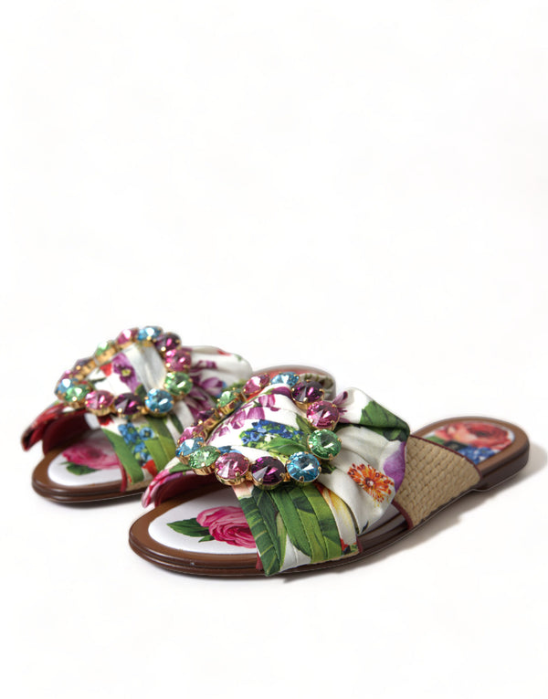 Dolce &amp; Gabbana Multicolor Floral Flats Crystal Sandals -kengät