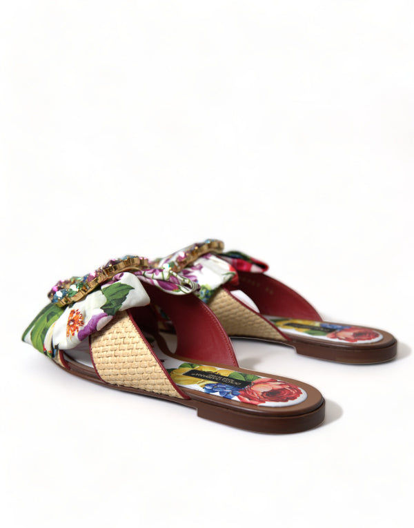 Dolce &amp; Gabbana Multicolor Floral Flats Crystal Sandals -kengät