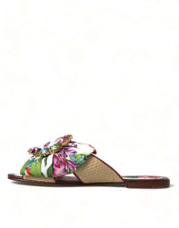 Dolce &amp; Gabbana Multicolor Floral Flats Crystal Sandals -kengät