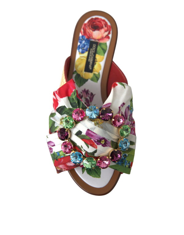 Dolce &amp; Gabbana Multicolor Floral Flats Crystal Sandals -kengät