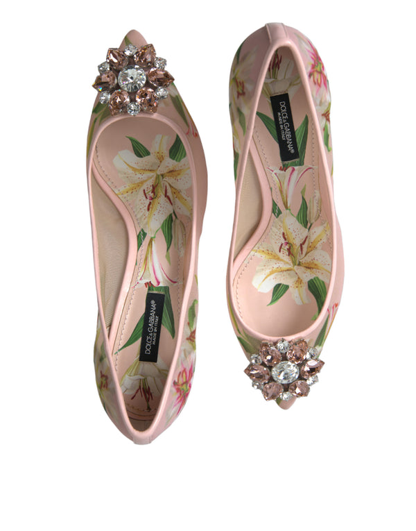 Dolce &amp; Gabbana Pink Floral Crystal Heels Pumps -kengät