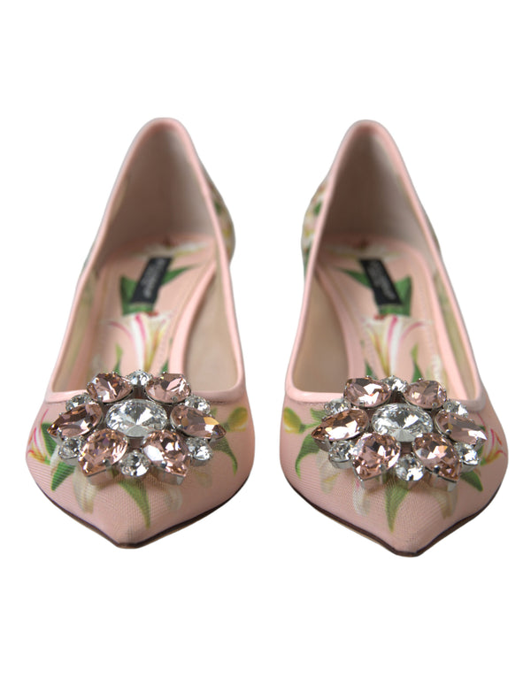 Dolce &amp; Gabbana Pink Floral Crystal Heels Pumps -kengät