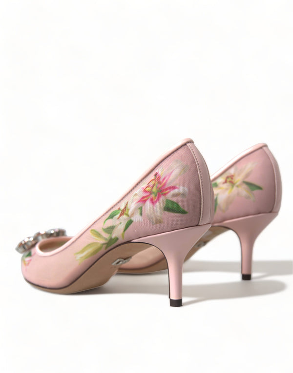 Dolce &amp; Gabbana Pink Floral Crystal Heels Pumps -kengät