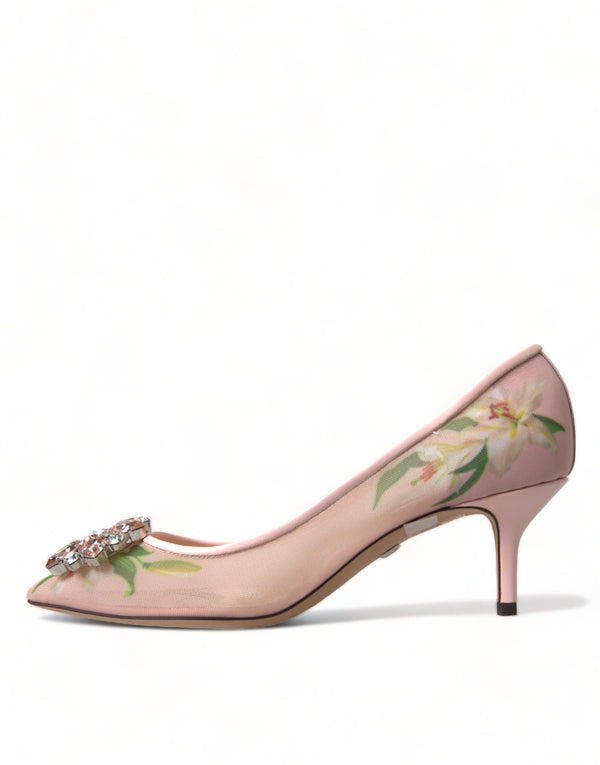 Dolce &amp; Gabbana Pink Floral Crystal Heels Pumps -kengät