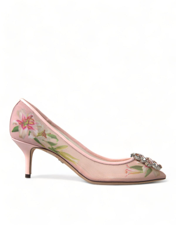 Dolce &amp; Gabbana Pink Floral Crystal Heels Pumps -kengät