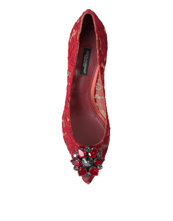 Dolce &amp; Gabbana Red Taormina Lace Crystal Heels Pumps -kengät