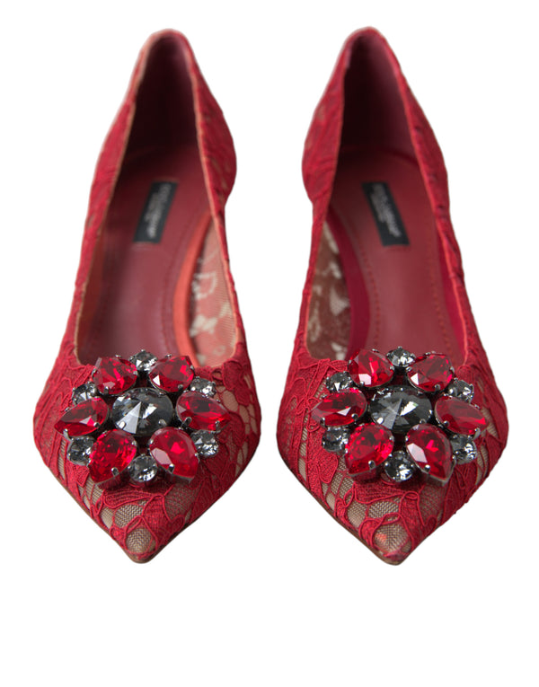 Dolce &amp; Gabbana Red Taormina Lace Crystal Heels Pumps -kengät