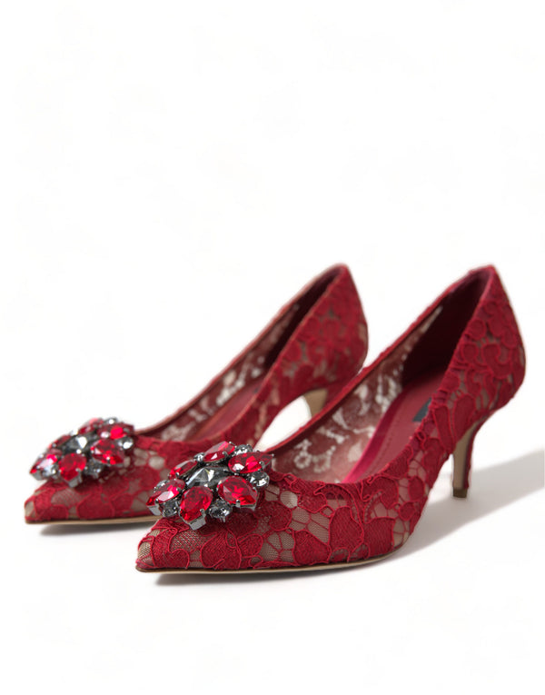 Dolce &amp; Gabbana Red Taormina Lace Crystal Heels Pumps -kengät