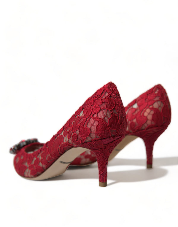 Dolce &amp; Gabbana Red Taormina Lace Crystal Heels Pumps -kengät