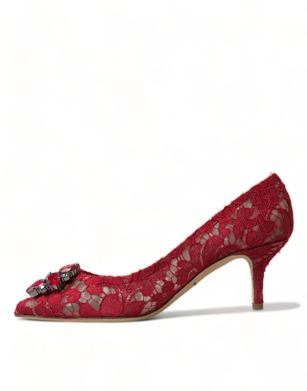 Dolce &amp; Gabbana Red Taormina Lace Crystal Heels Pumps -kengät