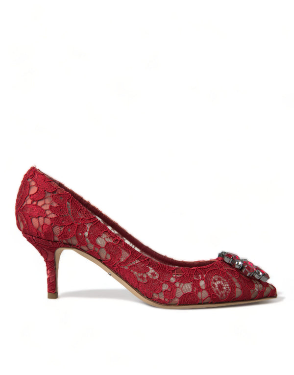 Dolce &amp; Gabbana Red Taormina Lace Crystal Heels Pumps -kengät