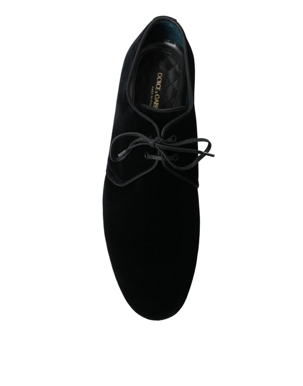 Dolce &amp; Gabbana Black Velvet Lace Up -muodolliset Derby-mekkokengät